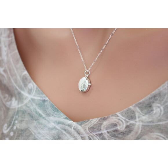 Sterling Silver Large Oval Locket Charm with Hammered Finish Necklace - Picture 5 of 7